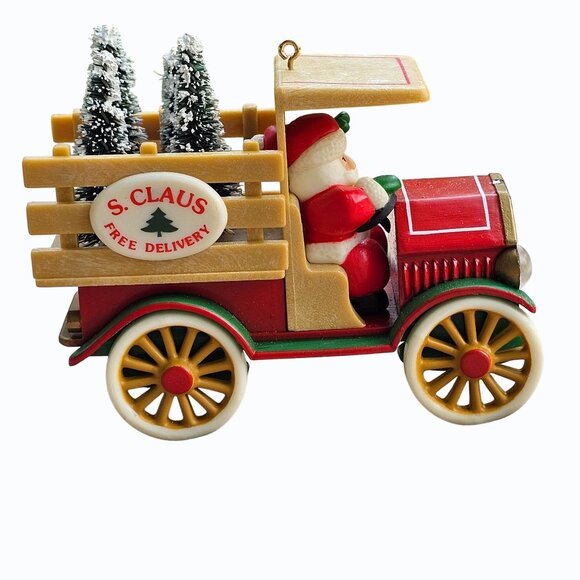 Hallmark 1984 Santa Claus Free Delivery Christmas Ornament Truck With Trees Vint - Picture 7 of 13